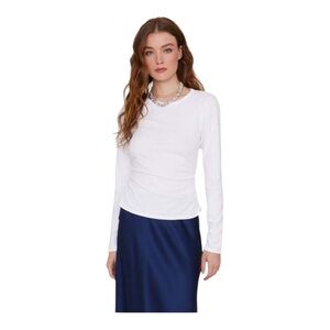 Xirena Top Frankie Long Sleeve USA Made Womens S Small White Casual TINY FLAW